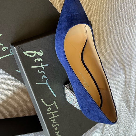 Betsy Johnson Blue Suede Rhinestone Heels - Picture 3 of 8